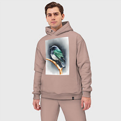 Мужской костюм оверсайз Птичка на ветке, цвет: пыльно-розовый — фото 2