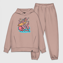 Мужской костюм оверсайз Осьминог напал на серфера, цвет: пыльно-розовый