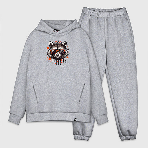 Мужской костюм оверсайз Голова енота с брызгами краски / Меланж – фото 1