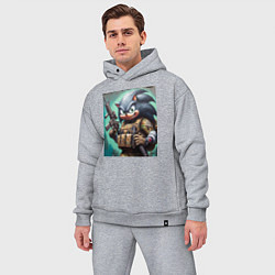 Мужской костюм оверсайз Ёжик Соник солдат спецназа - нейроарт, цвет: меланж — фото 2