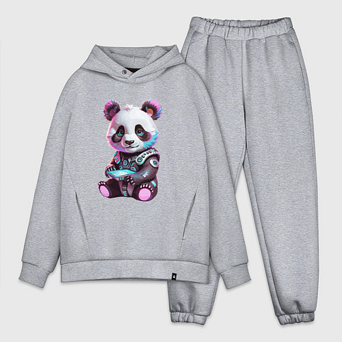 Мужской костюм оверсайз Funny panda - cyberpunk fantasy / Меланж – фото 1