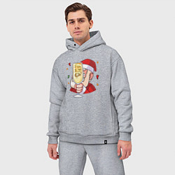 Мужской костюм оверсайз Счастливый дед мороз с шампанским, цвет: меланж — фото 2