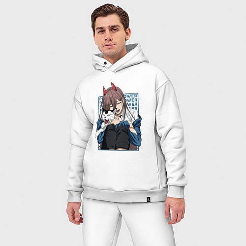 Мужской костюм оверсайз Человек-бензопила Пауэр и кошка / Белый – фото 3