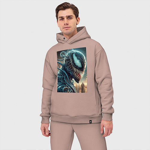 Мужской костюм оверсайз Веном в профиль - нейроарт фантазия / Пыльно-розовый – фото 3