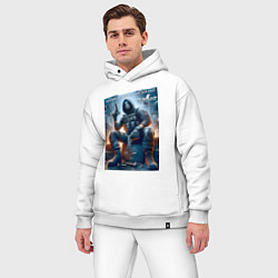 Мужской костюм оверсайз One shot one kill no luck just skill - motto, цвет: белый — фото 2