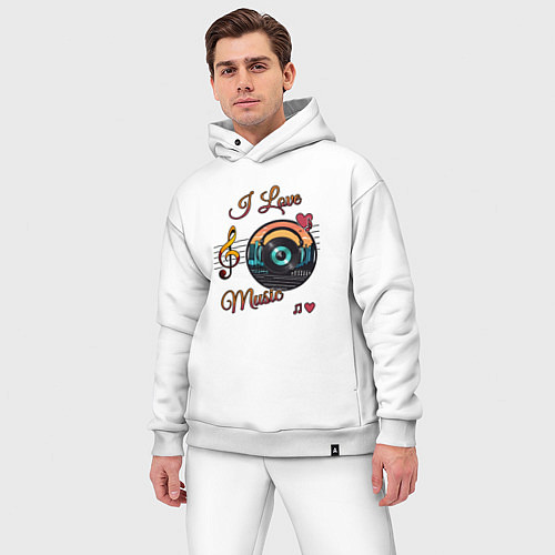 Мужской костюм оверсайз Я люблю музыку / Белый – фото 3