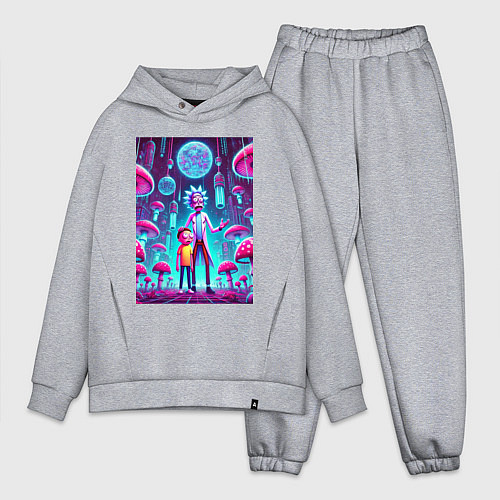 Мужской костюм оверсайз Rick and Morty among neon mushrooms - ai art fanta / Меланж – фото 1