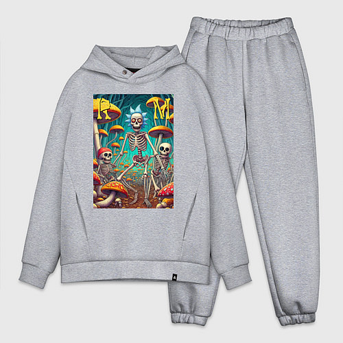 Мужской костюм оверсайз Скелеты Рика и Морти на грибной поляне - нейроарт / Меланж – фото 1