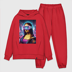 Мужской костюм оверсайз Джоконда в виртуальных очках - киберпанк, цвет: красный