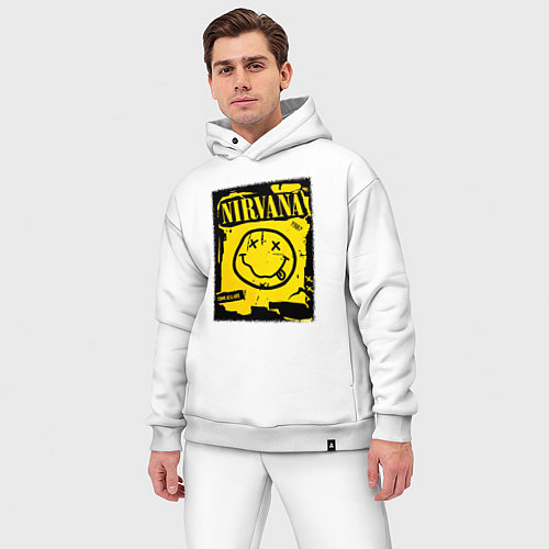 Мужской костюм оверсайз Нирвана логотип смайл / Белый – фото 3