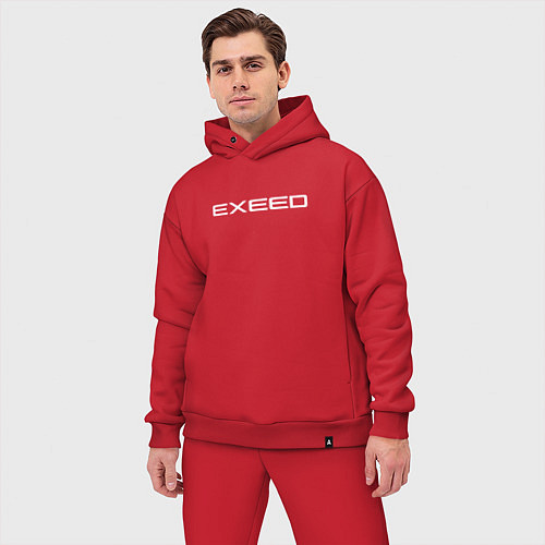 Мужской костюм оверсайз Exeed - белая надпись / Красный – фото 3
