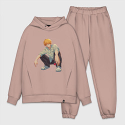 Мужской костюм оверсайз Человек-бензопила Денджи чилл, цвет: пыльно-розовый