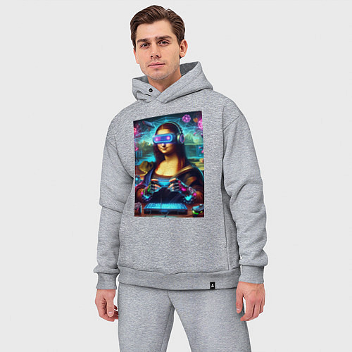 Мужской костюм оверсайз Mona Lisa is an avid gamer - cyberpunk / Меланж – фото 3