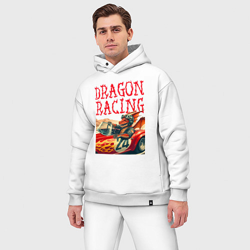 Мужской костюм оверсайз Dragon cool racer - ai art / Белый – фото 3