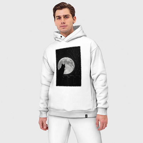 Мужской костюм оверсайз Кот при луне / Белый – фото 3