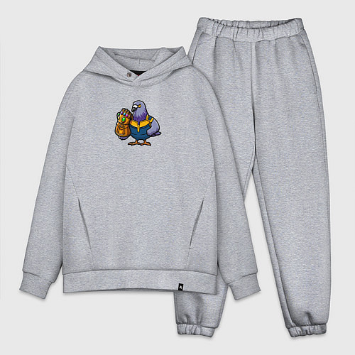 Мужской костюм оверсайз Голубь с перчаткой бесконечности / Меланж – фото 1