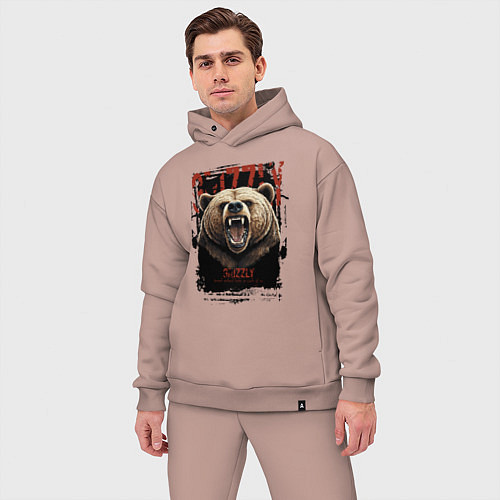 Мужской костюм оверсайз Медведь гризли / Пыльно-розовый – фото 3