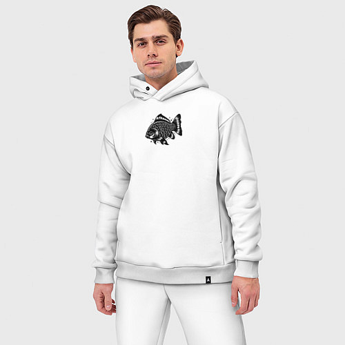 Мужской костюм оверсайз Декоративная татуировка рыбы / Белый – фото 3