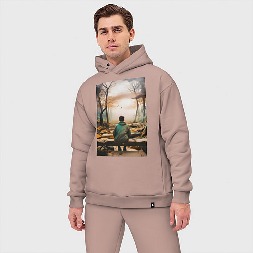 Мужской костюм оверсайз Мальчик на скамейке / Пыльно-розовый – фото 3