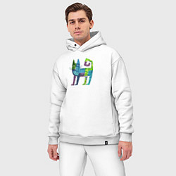 Мужской костюм оверсайз Декоративный кот в узорах, цвет: белый — фото 2