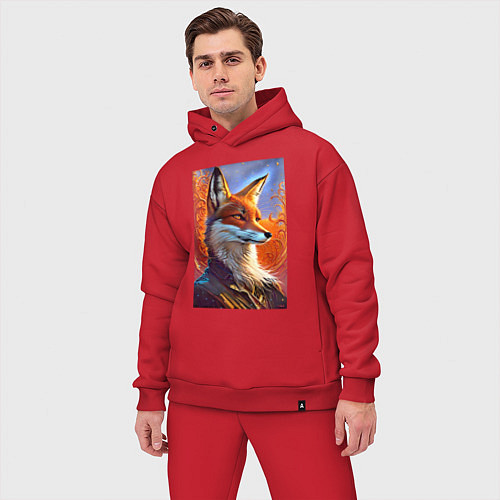 Мужской костюм оверсайз Fox fashionista - ai art fantasy / Красный – фото 3