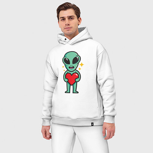 Мужской костюм оверсайз Пришелец с сердечком / Белый – фото 3