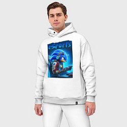 Мужской костюм оверсайз Hedgehog Sonic is esports player - neon glow, цвет: белый — фото 2