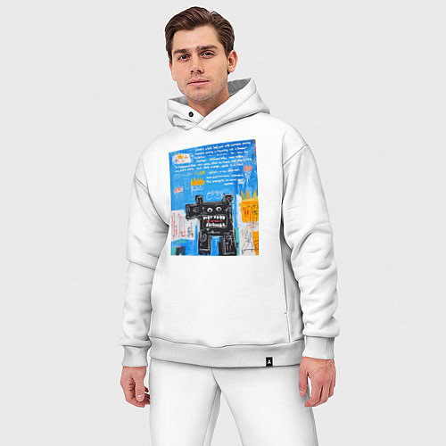 Мужской костюм оверсайз Абстрактная картина в стиле Баския / Белый – фото 3