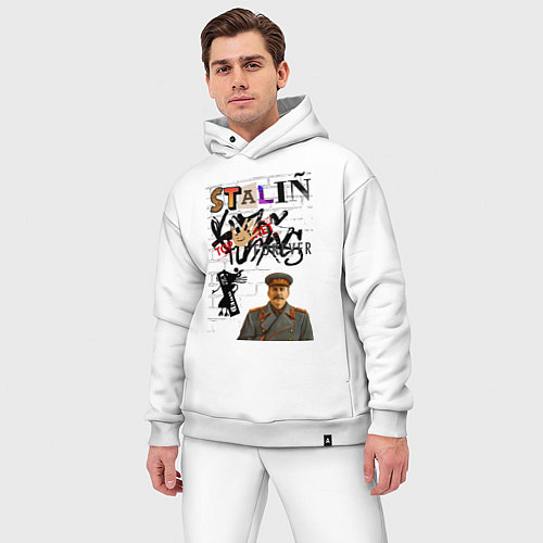 Мужской костюм оверсайз Stalin граффити / Белый – фото 3