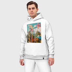 Мужской костюм оверсайз Абстрактная графическая картина с пальмами, цвет: белый — фото 2