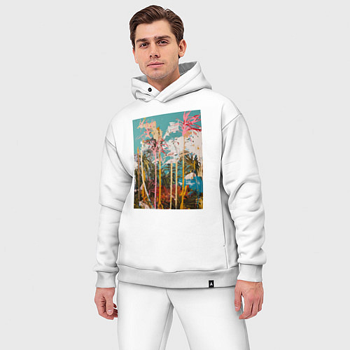 Мужской костюм оверсайз Абстрактная графическая картина с пальмами / Белый – фото 3