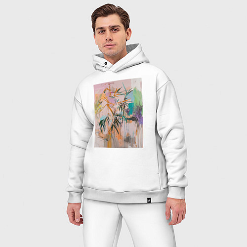 Мужской костюм оверсайз Пастельная тропическая абстракция / Белый – фото 3