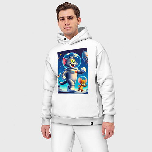 Мужской костюм оверсайз Космонавты Том и Джерри / Белый – фото 3