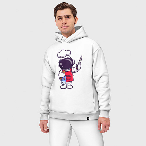 Мужской костюм оверсайз Повар космонавт с рыбкой / Белый – фото 3
