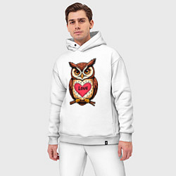 Мужской костюм оверсайз Сова с сердечком на груди, цвет: белый — фото 2
