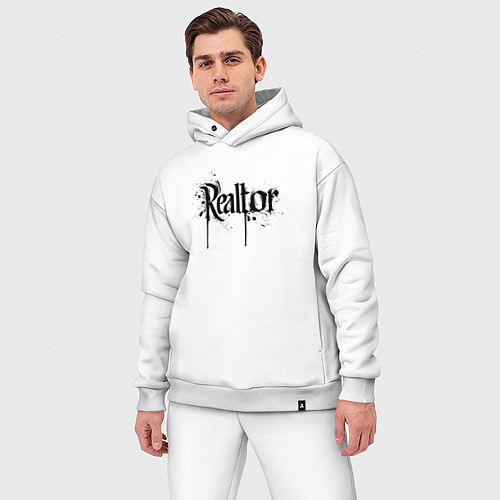 Мужской костюм оверсайз Реэлтор черной краской / Белый – фото 3