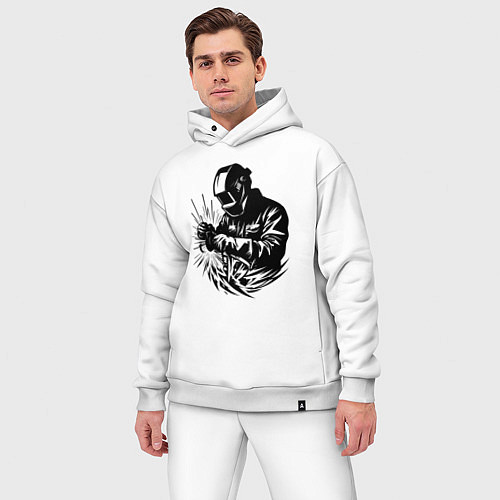 Мужской костюм оверсайз Сварщик варит с искрами / Белый – фото 3