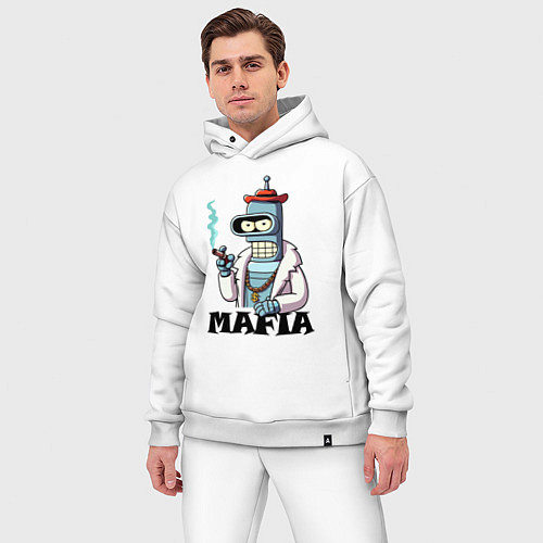 Мужской костюм оверсайз Бендер в шубе с сигарой - мафия / Белый – фото 3