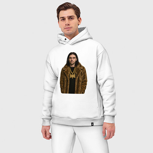 Мужской костюм оверсайз Bones в шубе / Белый – фото 3