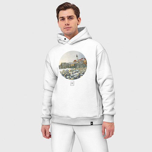 Мужской костюм оверсайз Акварельный маяк в круге / Белый – фото 3