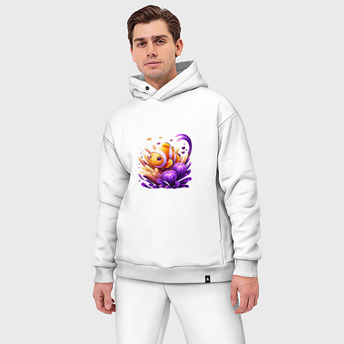 Мужской костюм оверсайз Рыбка клоун среди водорослей / Белый – фото 3