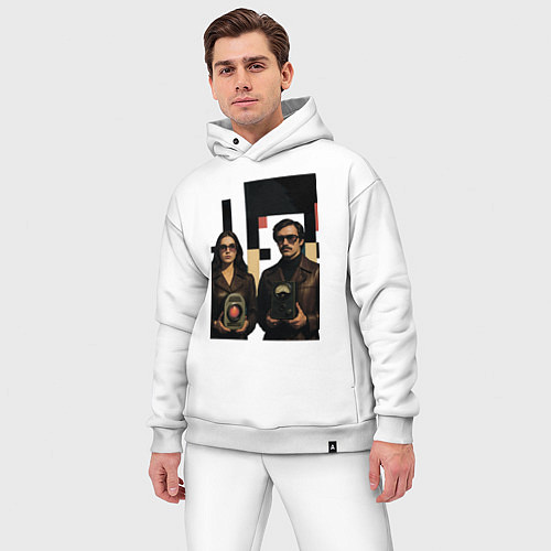 Мужской костюм оверсайз Мужчина и женщина с гаджетами поп-арт ретро-футури / Белый – фото 3