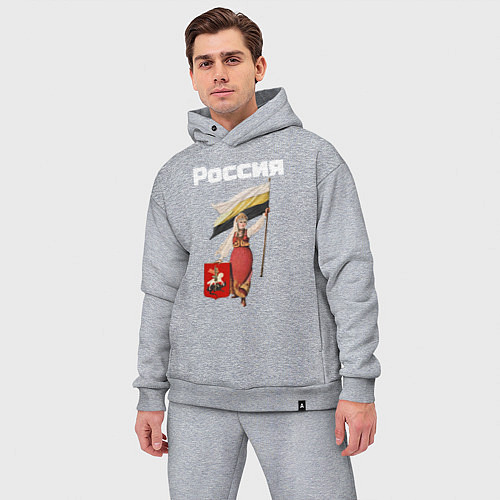 Мужской костюм оверсайз Россия - Родина богатырей белый арт / Меланж – фото 3