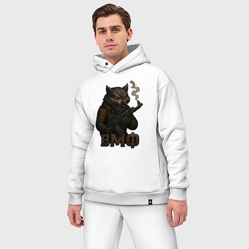 Мужской костюм оверсайз ВМФ волк с автоматом / Белый – фото 3