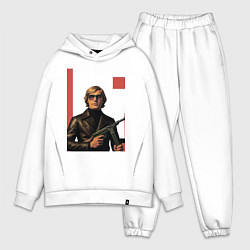 Мужской костюм оверсайз Мужчина с автоматом ретрофутуризм поп-арт 1970-е, цвет: белый