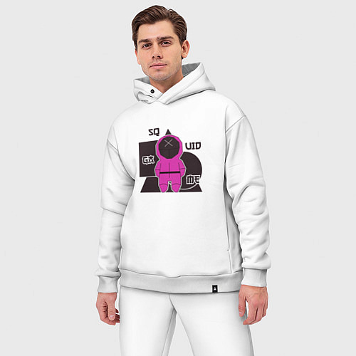 Мужской костюм оверсайз Абстракция с персонажем сериала игра в кальмара / Белый – фото 3