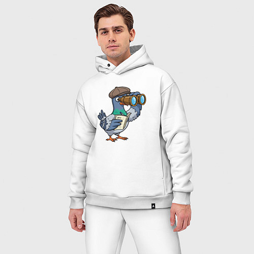 Мужской костюм оверсайз Голубь с биноклем / Белый – фото 3