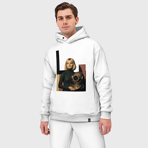 Мужской костюм оверсайз Девушки и старый водолазный шлем ретрофутуризм поп / Белый – фото 3