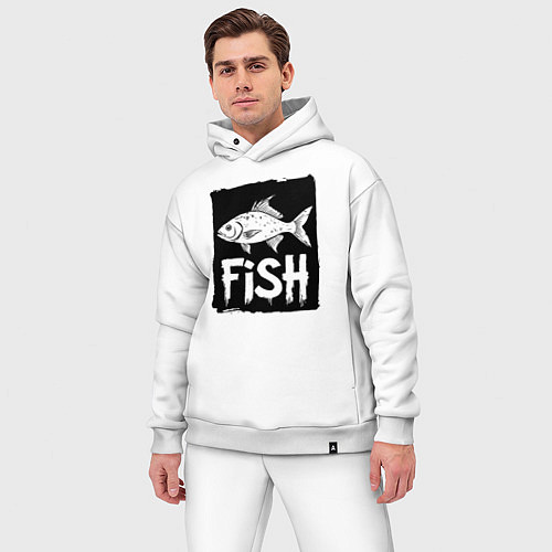 Мужской костюм оверсайз Рыба в черном штрихе / Белый – фото 3