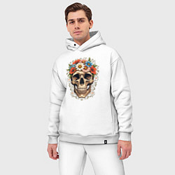 Мужской костюм оверсайз Череп с цветами, цвет: белый — фото 2